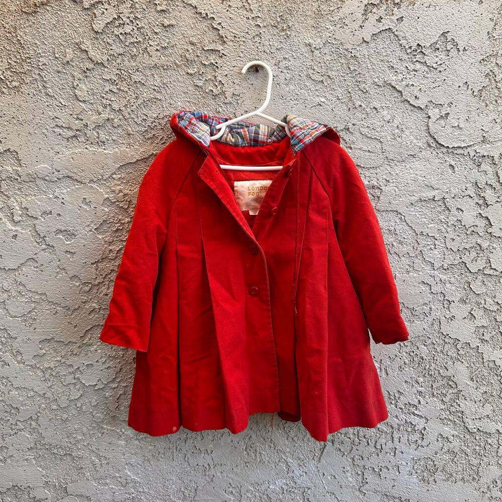 Vintage London Fog Hooded Swing Coat Plaid Lined Jacket Size Girls 4T